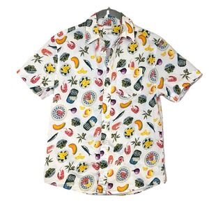 Crewcuts White Washed Sardines Olives Shrimp Print Button Down Shirt‎ Sz 12